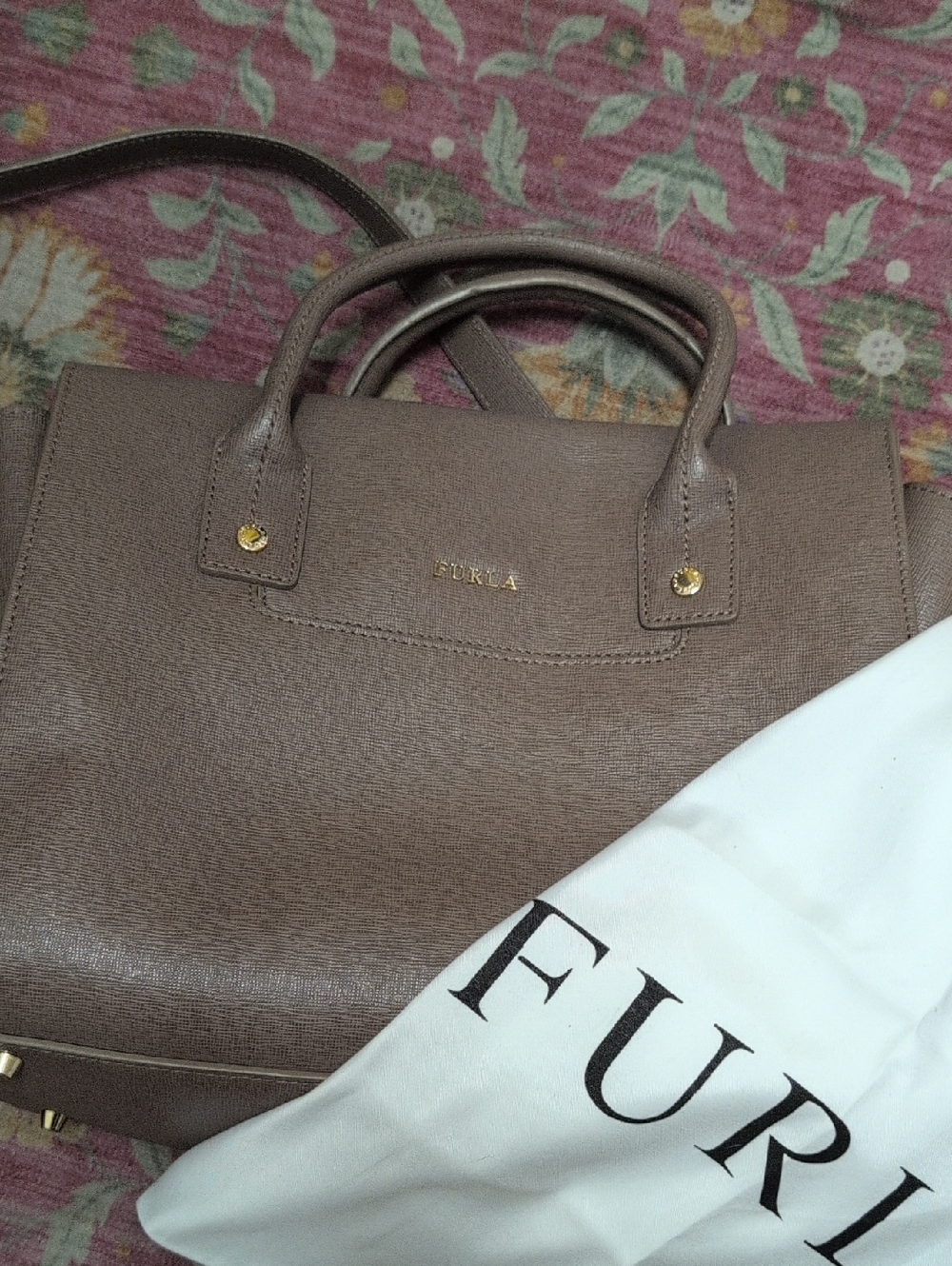 Furla Brown Taupe Leather Satchel